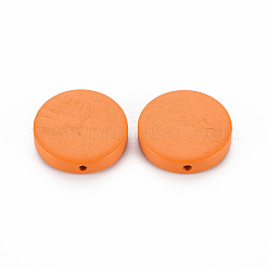 天然木製ビーズ  染め  フラットラウンド  ダークオレンジ  20x5mm  穴：1.4mm&nbsp;WOOD-S045-036B-03