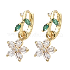 Flower Brass Micro Pave Cubic Zirconia Hoop Dangle Earrings for Women&nbsp;EJEW-A167-13G-02