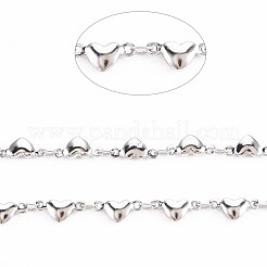 変色しない201ステンレススチールのハート＆オーバルリンクチェーン  ハンダ付け  ステンレス鋼色  10x5x2mm  約3.28フィート（1m）/連&nbsp;STAS-N092-116