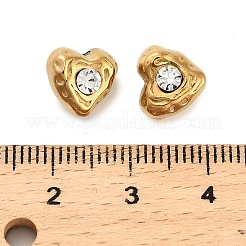 304ステンレススチールクリスタルラインストーンビーズ  イオンプレーティング（ip）  ハート  18KGP本金メッキ  9x9.5x7mm  穴：1.2mm&nbsp;STAS-U047-02G