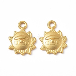 ラックメッキ合金ペンダント  カドミウムフリー＆鉛フリー＆ニッケルフリー  笑顔のチャームで作られた言葉を持つ太陽  マットゴールドカラー  15.5x12x2.5mm  穴：1.8mm&nbsp;PALLOY-I215-03G