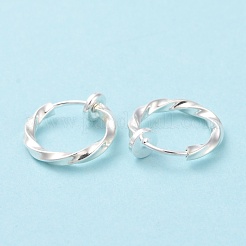 女性用電気メッキ真鍮ツイストチューブラーフープピアス  銀  12.5x4mm  ピン：0.7mm&nbsp;EJEW-G299-01B-S