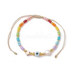 Colorful Glass Seed & Brass Braided Bead Bracelet&nbsp;BJEW-JB10138