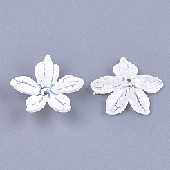 5花弁アクリルビーズキャップ  クラックル＆abカラー  花  乳白色  19x20x5mm  穴：1.2mm&nbsp;CACR-Q034-09A