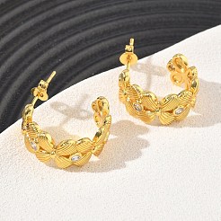 真鍮製 マイクロパヴェ キュービックジルコニア スタッドピアス 女性用  花  ハーフフープピアス  長持ちメッキ  ラックめっき  鉛フリー＆カドミウムフリー  ゴールドカラー  19.5x9mm&nbsp;KK-CBA760A-08G