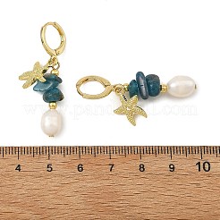 オーシャンブラス製フレンチフックピアス  天然アパタイトと養殖淡水真珠のビーズを使用したドロップピアス  合金ダングルピアス  混合図形  ゴールドカラー  40.5x9~14mm&nbsp;EJEW-JE07463
