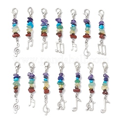 Chakra Natural Citrine & Red Jasper & Tiger Eye & Green Aventurine & Lapis Lazuli & Amethyst & Synthetic Turquoise Chip Pendant Decorations&nbsp;HJEW-JM03359