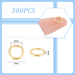 304ステンレススチールオープン丸カン300個  ラウンド  24KGP本金メッキ  18ゲージ  7x1mm  内径：5mm&nbsp;STAS-UN0058-56G-02