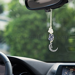 Nuggets Natural Quartz Crystal & Lapis Lazuli Pouch Pendant Decorations&nbsp;HJEW-WH20002-03E