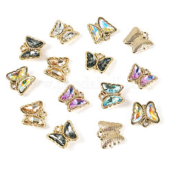 合金ガラスペンダント14個  蝶  ライトゴールド  多面カット  ミックスカラー  14.5x16x4mm  穴：2mm&nbsp;FIND-TADJ0001-08
