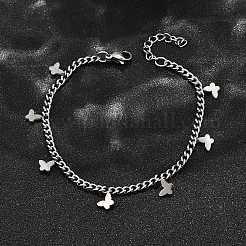 304ステンレススチール製バタフライブレスレット  女性用カーブチェーンブレスレット  ステンレス鋼色  長さ6-3/4インチ(17.2cm)+32mmエクステンダー&nbsp;BJEW-R021-06P
