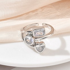 Brass Pave Cubic Zirconia Earrings Cuff Open Rings&nbsp;CU-CBAC7F3-01P