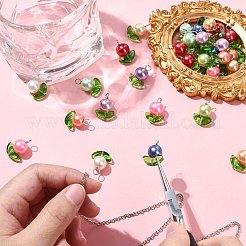 120色のパールガラスパールビーズペンダント12個  花のペンダント  304ステンレス鋼の平頭ピン付き  ミックスカラー  25mm  穴：3.5~4mm  10個/カラー&nbsp;PALLOY-CJ00081