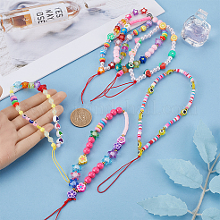 6個 6スタイル ハンドメイド ポリマー粘土 & プラスチックビーズ 携帯ストラップ  モバイルアクセサリーバッグの装飾用  ミックスカラー  16~22cm  1個/スタイル&nbsp;HJEW-GF0001-43