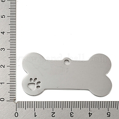変色しない304ステンレススチールペンダント  レーザー切断  足跡チャーム付き犬用骨  ステンレス鋼色  24.5x50x1mm  穴：2.5mm&nbsp;STAS-U007-16B-P