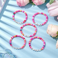 5Pcs 5 Styles Handmade Polymer Clay Beaded Stretch Bracelets&nbsp;BJEW-JB10470