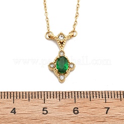女性用304ステンレススチール製グリーンキュービックジルコニアペンダントネックレス  18KGP本金メッキ  菱形  16.26インチ（41.3cm）  ペンダント：16.5x9mm&nbsp;NJEW-C078-01E-G