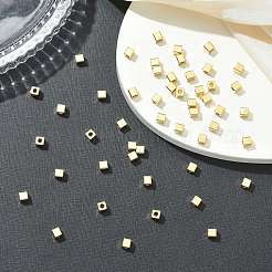 シェグレイスの真鍮ビーズ  カドミウムフリー＆ニッケルフリー＆鉛フリー  キューブ  18KGP本金メッキ  4x4x4mm  穴：2mm&nbsp;XGRQ1H673-339G