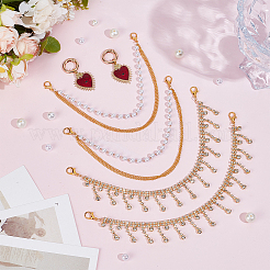 4Pcs Iron Rhinestone & Brass Boot Strap Chains and 2Pcs Heart Alloy Enamel Shoes Charms&nbsp;HJEW-DR00260