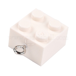 樹脂チャーム  プラチナ鉄ループ付き  おもちゃのレンガ  ホワイト  21x15.5x11mm  穴：2.6mm&nbsp;RESI-E017-A14