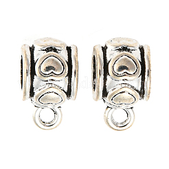 チベットスタイルの合金チューブベイル  カドミウムフリー＆鉛フリー  ハート  アンティークシルバー  11.5x8.5x7mm  穴：1.6mm  内径：4mm  769個/ 1000g&nbsp;TIBE-P001-16AS
