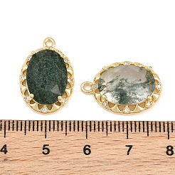 真鍮製ガラスチャーム  楕円形のチャーム  多面カット  グリッターパウダー付き  ゴールドカラー  濃い緑  20x14x5.5mm  穴：1.4mm&nbsp;GL-CBABDD8-17G-03