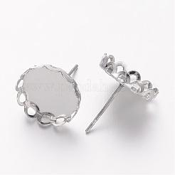 真鍮のスタッドのピアスのセッティング  ニッケルフリー  プラチナ  13mm  トレイ：12mm  ピン：0.6 mm厚&nbsp;KK-I003-P-NF