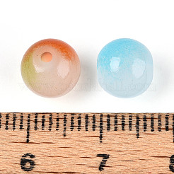 スプレー塗装による模造翡翠ガラスビーズ  ラウンド  ツートン  緑黄  8~8.5mm  穴：1.6mm&nbsp;GLAA-L046-8mm-03C