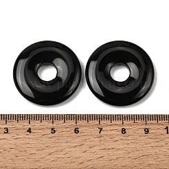 天然石オブシディアンペンダント  ドーナツ/円盤チャーム  30x6mm  穴：8mm&nbsp;G-A320-01A-20
