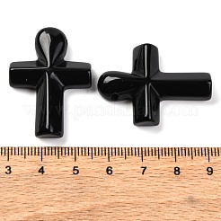 天然石オブシディアンペンダント  クロス  35.5x24.5x4mm  穴：1.6mm&nbsp;G-B122-02G