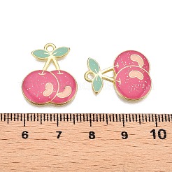 ライトゴールドメッキの合金エナメルペンダント  カドミウムフリー＆鉛フリー  グリッターパウダー付き  さくらんぼのチャーム  ショッキングピンク  21x17x2mm  穴：1.8mm&nbsp;PALLOY-N176-25B-RS