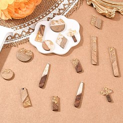 16Pcs 8 Colors Transparent Resin & Walnut Wood Pendants&nbsp;RESI-YW0006-23