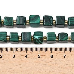 天然石マラカイトビーズ連売り  キューブ  シードビーズで  7~9.5x7~9x7.5~9mm  穴：1~1.2mm  約37~42個/連  15.20~15.59''（38.6~39.6センチメートル）&nbsp;G-G053-B25-01