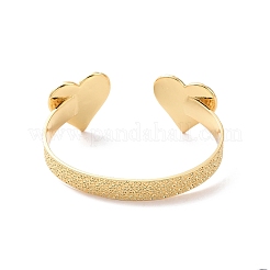 Brass Double Heart Open Cuff Bangle for Women&nbsp;BJEW-P280-01G