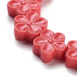合成サンゴ彫刻ビーズ連売り  染め  5  - 花びらの花  クリムゾン  14x15x6mm  穴：1.8mm  約25個/連  13.58''（34.5センチメートル）&nbsp;CORA-B001-04A