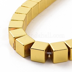 電気メッキ磁気無し合成ヘマタイトビーズ連売り  正方形  黄金メッキ  8x8x8mm  穴：1mm  約51個/連  15.83インチ（40.2cm）&nbsp;G-C006-02G
