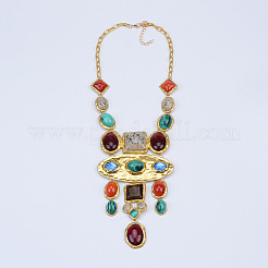 Oval Square Baroque Style Alloy & Colorful Resin Statement Bib Necklaces&nbsp;FS-WG6C445-01