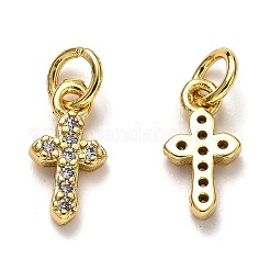 Brass Micro Pave Cubic Zirconia Tiny Cross Charms&nbsp;ZIRC-H119-04G
