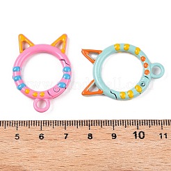 スプレー塗装された合金スプリングゲートリング  猫耳付き指輪  ミックスカラー  35x25x5mm  穴：3.5mm&nbsp;PALLOY-T090-03