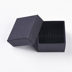 クラフト紙厚紙ジュエリーリングボックス  正方形  内部のスポンジ  ブラック  5.1x5.1x3.2cm&nbsp;X1-CBOX-G015-01