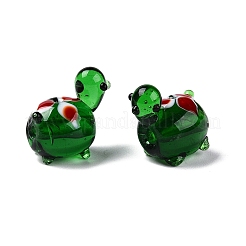 手作りランプワークビーズ連売り  花と亀  グリーン  15~18x15~18x11~12.5mm  穴：1.2~1.8mm  約30~35個/連  15.35~17.52インチ（39~44.5cm）&nbsp;LAMP-N024-36A