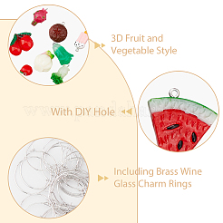 DIY 3D 食品サンプルワイングラスチャーム作りキット  真鍮ワイングラスチャームリングを含む  アボカド＆レモン＆ケーキ レジンチャーム  ミックスカラー  48個/箱&nbsp;DIY-FH0005-53