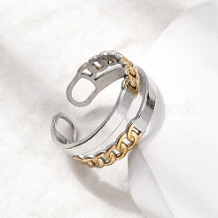 Adjustable 304 Stainless Steel Cuff Rings for Women&nbsp;RJEW-B150-01GP-04