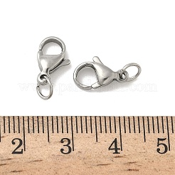 304ステンレススチール製ロブスタークロウ留め金  丸カン付き  プラチナ  11.5x7.5x3.5mm  穴：3.5mm&nbsp;STAS-B166-01P