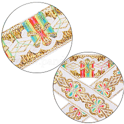 フラットエスニックスタイル刺繍ポリエステルリボン  ジャカードリボン  服飾材料  片面花柄  ホワイト  1-3/4インチ（45mm）  約7.66ヤード（7m）/ロール&nbsp;OCOR-WH0067-86C