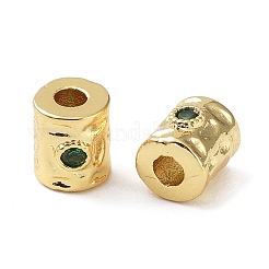 真鍮製マイクロパヴェキュービックジルコニアビーズ  コラム  18KGP本金メッキ  6x5mm  穴：2mm&nbsp;KK-A189-07G