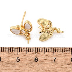 Brass Micro Pave Cubic Zirconia Shell Stud Earrings Findings&nbsp;KK-D363-01C-G