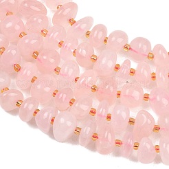 天然石ローズクォーツビーズ連売り  別々のビーズが付いたナゲット  12x10x5mm  穴：0.8mm  約54個/連  15.35''（39センチメートル）&nbsp;G-RM250109-A18