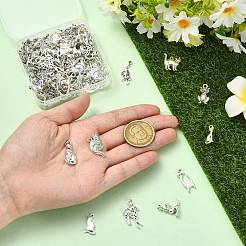 100pcs10スタイルチベットスタイルアロイペンダント  猫の形のチャーム  アンティークシルバー  17.5~25.5x7.5~16x2~5mm  穴：1.2~3mm  10個/スタイル&nbsp;FIND-CJ0005-66