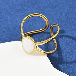 Oval 304 Stainless Steel Enamel Cuff Rings for Women&nbsp;RJEW-G355-03G